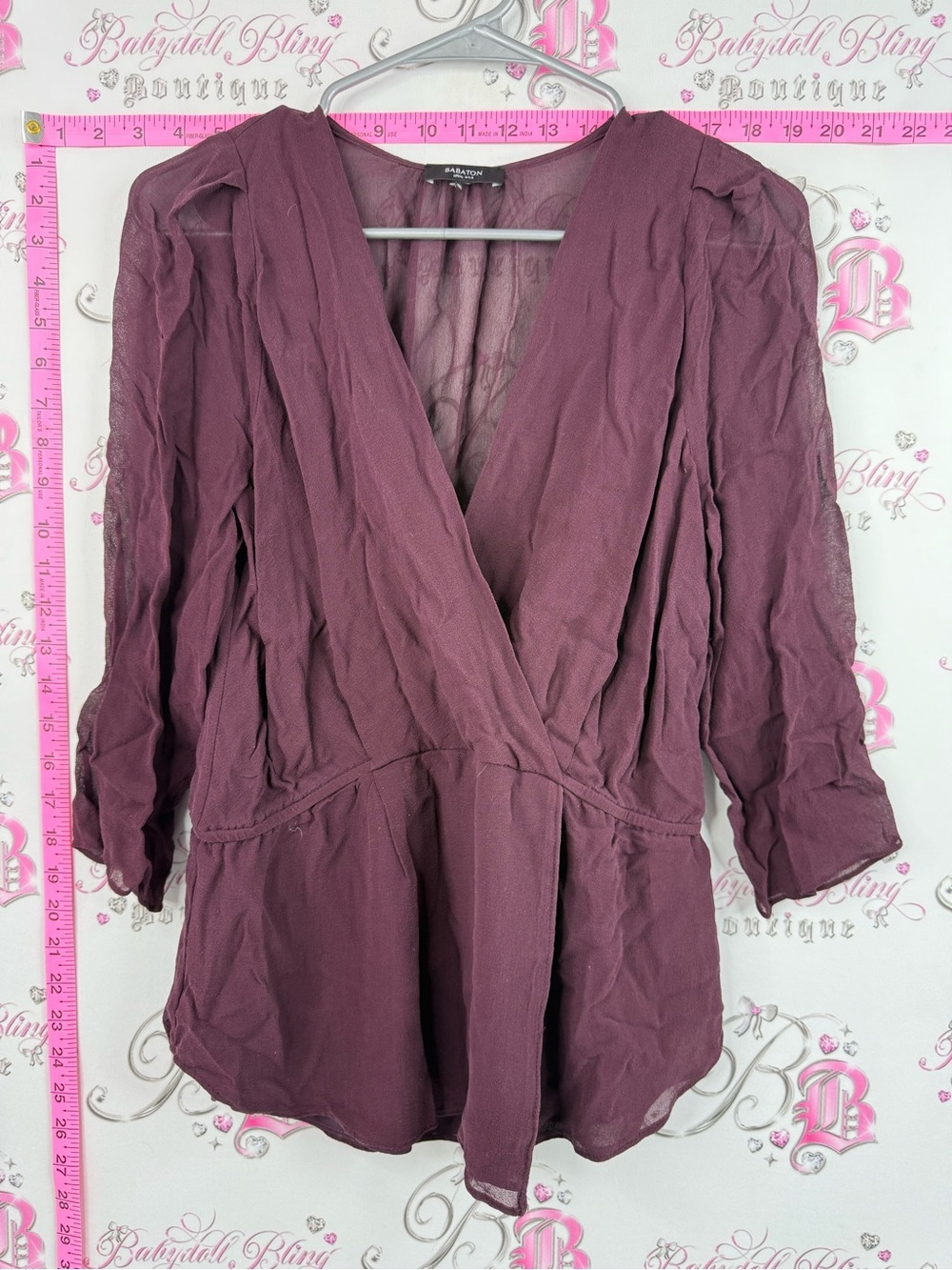 Babaton blouse silk purple wine deep red shirt Mauve Wrap-Style Blouse